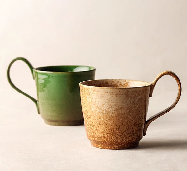 Modern Handmade Pottery Coffee Cup, Creative Brown Green Blue Ceramic Coffee Mugs, Large Unique Tea Cup, Large Capacity Coffee Cups-Silvia Home Craft