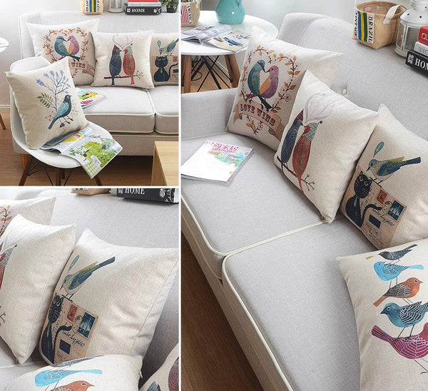 Decorative Sofa Pillows for Children's Room, Love Birds Throw Pillows for Couch, Singing Birds Decorative Throw Pillows, Embroider Decorative Pillow Covers-Silvia Home Craft