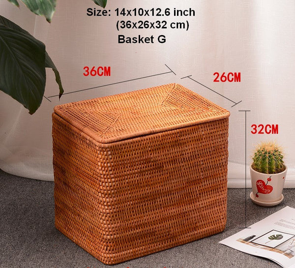Large Storage Basket for Living Room, Storage Basket for Clothes, Woven Rattan Storage Baskets, Rectangular Storage Basket, Storage Basket with Lid-Silvia Home Craft