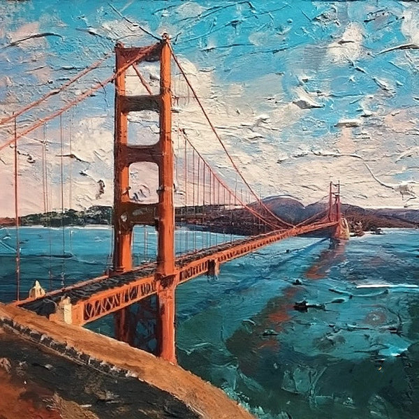 Easy Landscape Painting Ideas, Simple Small Canvas Paintings, Golden Gate Bridge Sunrise Painting, Original Small Landscape Paintings, Heavy Texture Canvas Art, Small Palette Knife Oil Paintings-Silvia Home Craft