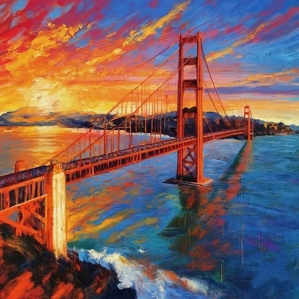 Original Small Landscape Paintings, Heavy Texture Canvas Art, Small Palette Knife Oil Paintings, Easy Landscape Painting Ideas, Simple Small Canvas Paintings, Golden Gate Bridge Sunrise Painting-Silvia Home Craft