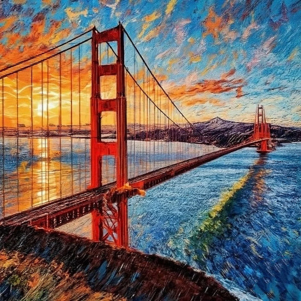 Simple Small Canvas Paintings, Golden Gate Bridge Sunrise Painting, Original Small Landscape Paintings, Heavy Texture Canvas Art, Small Palette Knife Oil Paintings, Easy Landscape Painting Ideas-Silvia Home Craft