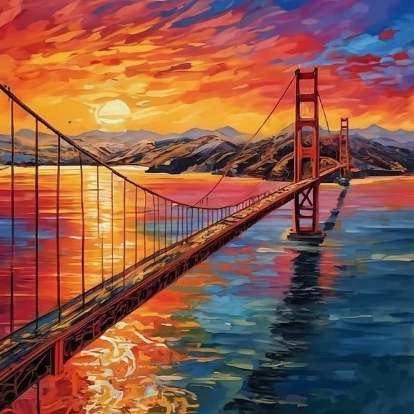 Original Small Landscape Paintings, Golden Gate Bridge Sunset Painting, Heavy Texture Canvas Art, Small Palette Knife Oil Paintings, Easy Landscape Painting Ideas, Simple Small Canvas Paintings-Silvia Home Craft
