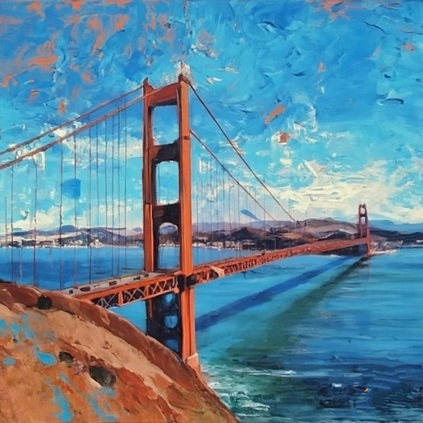 Small Palette Knife Oil Paintings, Easy Landscape Painting Ideas, Simple Small Canvas Paintings, Golden Gate Bridge Painting, Original Small Landscape Paintings, Heavy Texture Canvas Art-Silvia Home Craft