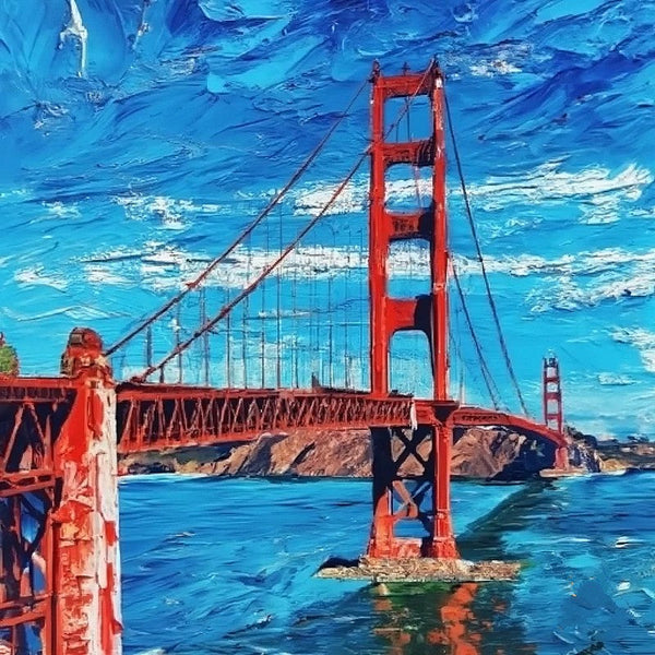 Simple Small Canvas Paintings, Golden Gate Bridge Painting, Original Small Landscape Paintings, Heavy Texture Canvas Art, Small Palette Knife Oil Paintings, Easy Landscape Painting Ideas-Silvia Home Craft