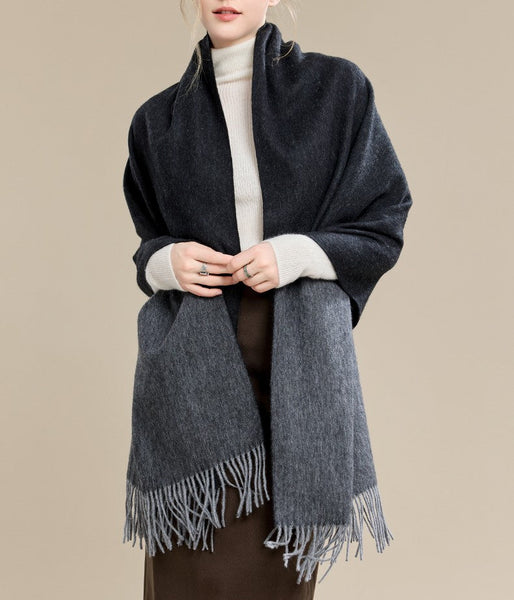 Gifts for Her, Long Wool Scarf, Soft Wool Scarf for Women, Black and Medium Gray Fashion Scarf, Warm Cape, Evening Wrap, Christmas Gift, Winter Shawl, Elegant Shawl-Silvia Home Craft