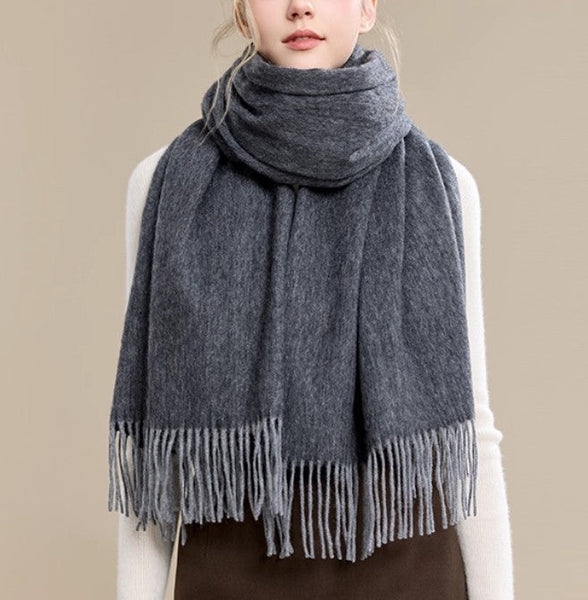 Gifts for Her, Long Wool Scarf, Soft Wool Scarf for Women, Black and Medium Gray Fashion Scarf, Warm Cape, Evening Wrap, Christmas Gift, Winter Shawl, Elegant Shawl-Silvia Home Craft