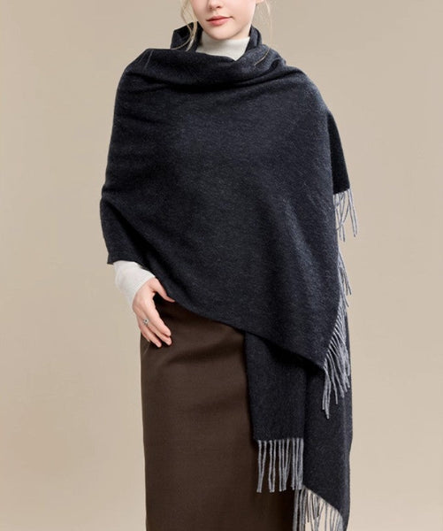 Gifts for Her, Long Wool Scarf, Soft Wool Scarf for Women, Black and Medium Gray Fashion Scarf, Warm Cape, Evening Wrap, Christmas Gift, Winter Shawl, Elegant Shawl-Silvia Home Craft