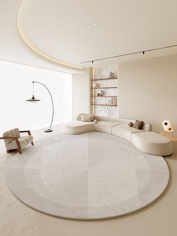 Grey Geometric Floor Carpets, Abstract Circular Rugs under Dining Room Table, Modern Living Room Round Rugs, Bedroom Modern Round Rugs-Silvia Home Craft