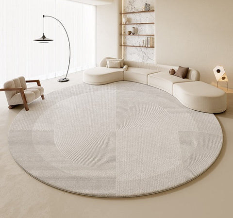 Large Grey Geometric Floor Carpets, Modern Living Room Round Rugs, Abstract Circular Rugs under Dining Room Table, Bedroom Modern Round Rugs-Silvia Home Craft