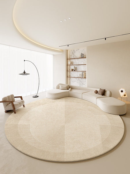 Large Modern Rugs in Living Room, Dining Room Modern Rugs, Cream Color Round Rugs under Coffee Table, Contemporary Circular Rugs in Bedroom-Silvia Home Craft