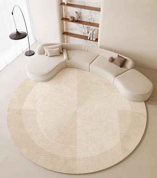 Dining Room Modern Rugs, Cream Color Round Rugs under Coffee Table, Large Modern Rugs in Living Room, Contemporary Circular Rugs in Bedroom-Silvia Home Craft