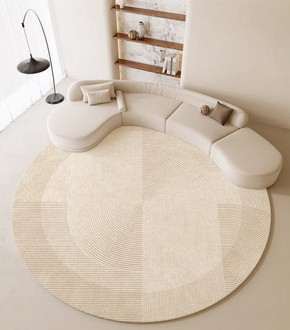 Large Modern Rugs in Living Room, Dining Room Modern Rugs, Cream Color Round Rugs under Coffee Table, Contemporary Circular Rugs in Bedroom-Silvia Home Craft
