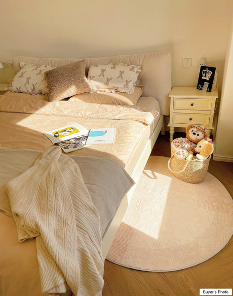 Large Modern Rugs in Living Room, Dining Room Modern Rugs, Cream Color Round Rugs under Coffee Table, Contemporary Circular Rugs in Bedroom-Silvia Home Craft