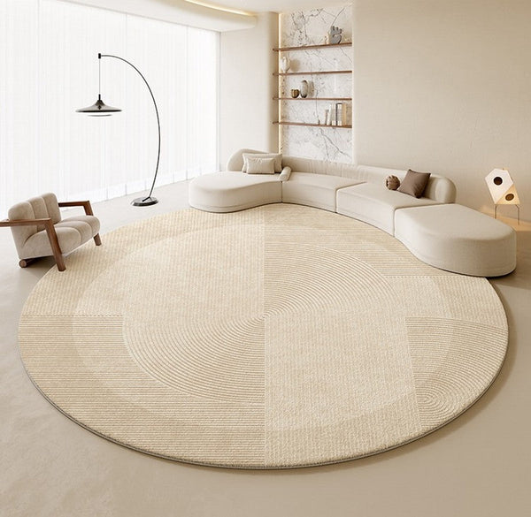 Large Modern Rugs in Living Room, Dining Room Modern Rugs, Cream Color Round Rugs under Coffee Table, Contemporary Circular Rugs in Bedroom-Silvia Home Craft