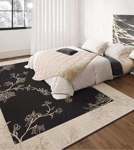 Unique Bedroom Modern Rugs, Contemporary Modern Rugs under Dining Room Table, French Style Rugs for Interior Design, Flower Pattern Modern Rugs for Living Room-Silvia Home Craft