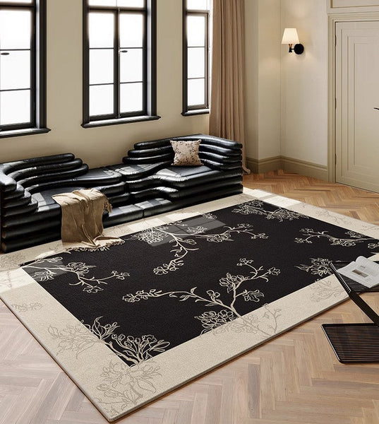 Unique Bedroom Modern Rugs, Contemporary Modern Rugs under Dining Room Table, French Style Rugs for Interior Design, Flower Pattern Modern Rugs for Living Room-Silvia Home Craft