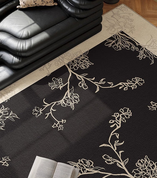 Unique Bedroom Modern Rugs, Contemporary Modern Rugs under Dining Room Table, French Style Rugs for Interior Design, Flower Pattern Modern Rugs for Living Room-Silvia Home Craft