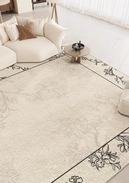 Contemporary Modern Rugs under Dining Room Table, Bedroom Modern Rugs, French Style Rugs for Interior Design, Flower Pattern Modern Rugs for Living Room-Silvia Home Craft