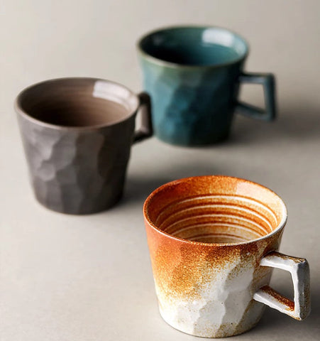 Creative Brown White Black Blue Ceramic Coffee Mugs, Modern Handmade Pottery Coffee Cup, Large Unique Tea Cup, Large Capacity Coffee Cups-Silvia Home Craft