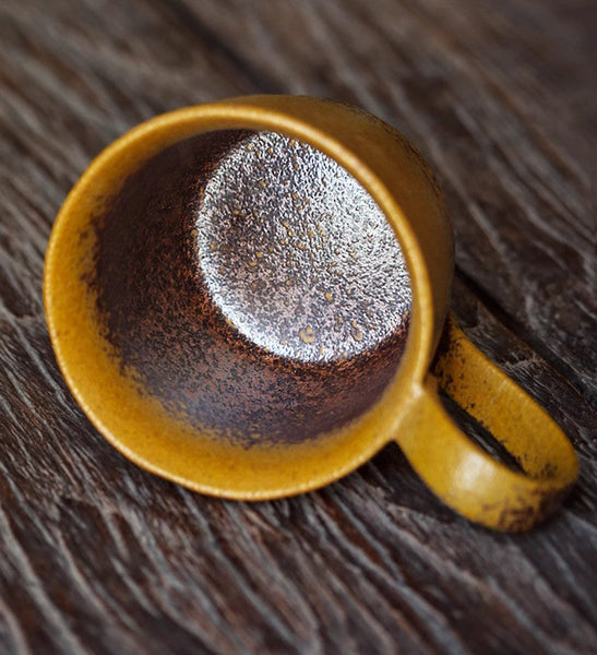 Modern Handmade Pottery Coffee Cup, Creative Brown Green Blue Ceramic Coffee Mugs, Large Unique Tea Cup, Large Capacity Coffee Cups-Silvia Home Craft