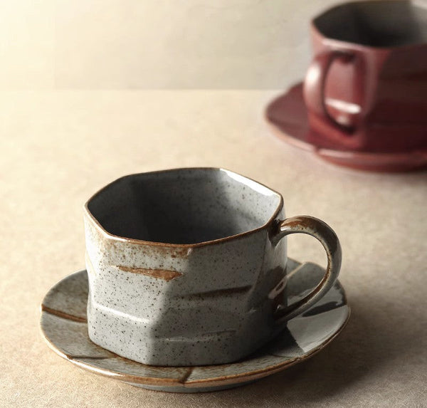Unique Tea Cup and Saucer, 8 oz Modern Handmade Pottery Coffee Cup, Creative Ceramic Coffee Cup with Saucer, Tea Cup Set for Traditional Afternoon Tea-Silvia Home Craft