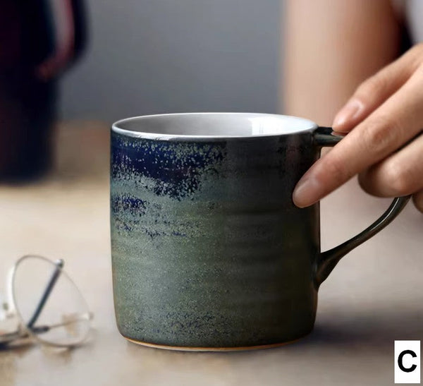 Creative Handmade Coffee Mugs, Blue Green Black Ceramic Coffee Mugs, Large Modern Handmade Pottery Coffee Cup, Large Capacity Coffee Mugs-Silvia Home Craft
