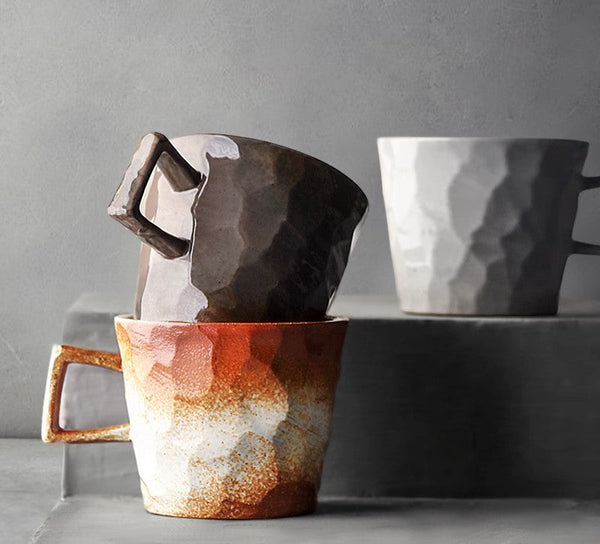 Modern Handmade Pottery Coffee Cup, Creative Brown White Black Blue Ceramic Coffee Mugs, Large Unique Tea Cup, Large Capacity Coffee Cups-Silvia Home Craft