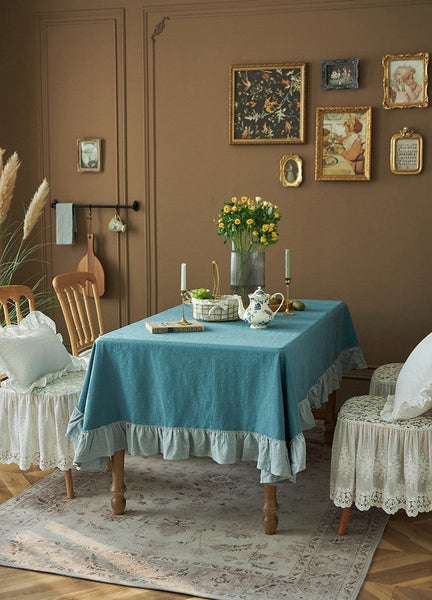 Blue Modern Table Cloth, Ramie Tablecloth for Home Decoration, Extra Large Rectangle Tablecloth for Dining Room Table, Square Tablecloth for Round Table-Silvia Home Craft