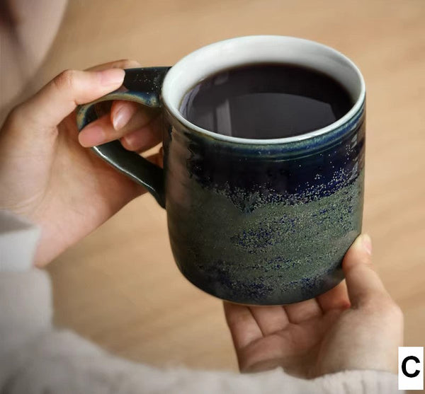 Creative Handmade Coffee Mugs, Blue Green Black Ceramic Coffee Mugs, Large Modern Handmade Pottery Coffee Cup, Large Capacity Coffee Mugs-Silvia Home Craft