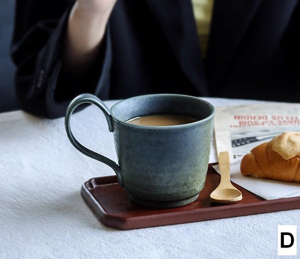 Large Modern Handmade Pottery Coffee Cup, Creative Brown Green Blue Ceramic Coffee Mugs, Large Unique Tea Cup, Large Capacity Coffee Cups-Silvia Home Craft