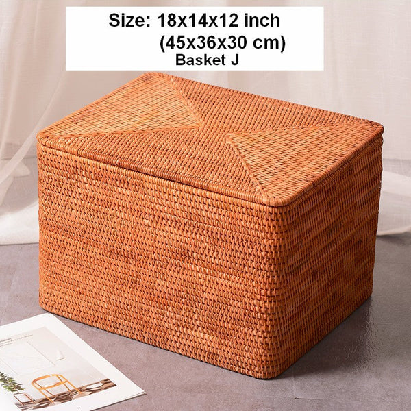 Extra Large Storage Baskets for Clothes, Woven Rectangular Storage Baskets, Storage Basket with Lid, Storage Basket for Living Room-Silvia Home Craft