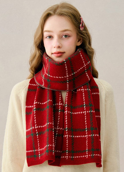Red Soft Wool Scarf for Women, Winter Wool Scarf, Unique Christmas Gift for Girl, Cold Weather Scarves, Modern Wool Scarf for Women, Casual Scarf for Women-Silvia Home Craft