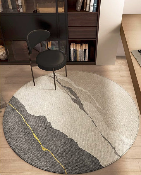 Modern Rugs for Dining Room, Abstract Contemporary Round Rugs under Chairs, Circular Area Rugs for Bedroom, Geometric Modern Rugs for Living Room-Silvia Home Craft