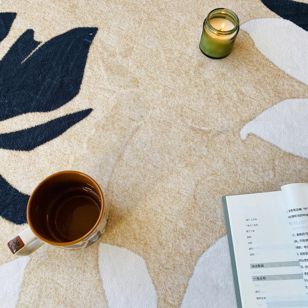 Abstract Contemporary Rugs for Bedroom, Modern Round Rugs under Coffee Table, Circular Rugs for Dining Table, Modern Cream Color Rugs for Living Room-Silvia Home Craft