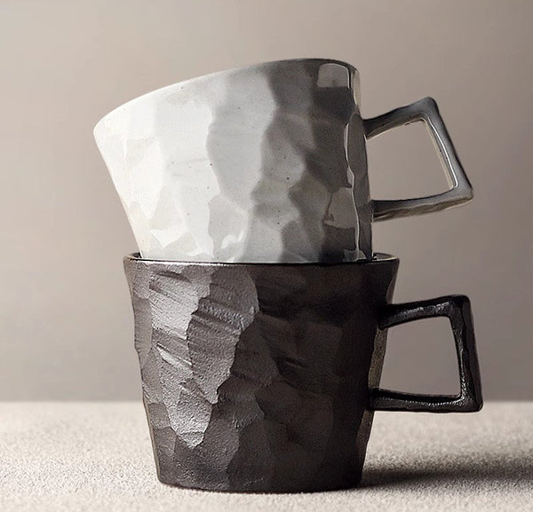 Modern Handmade Pottery Coffee Cup, Creative Brown White Black Blue Ceramic Coffee Mugs, Large Unique Tea Cup, Large Capacity Coffee Cups-Silvia Home Craft