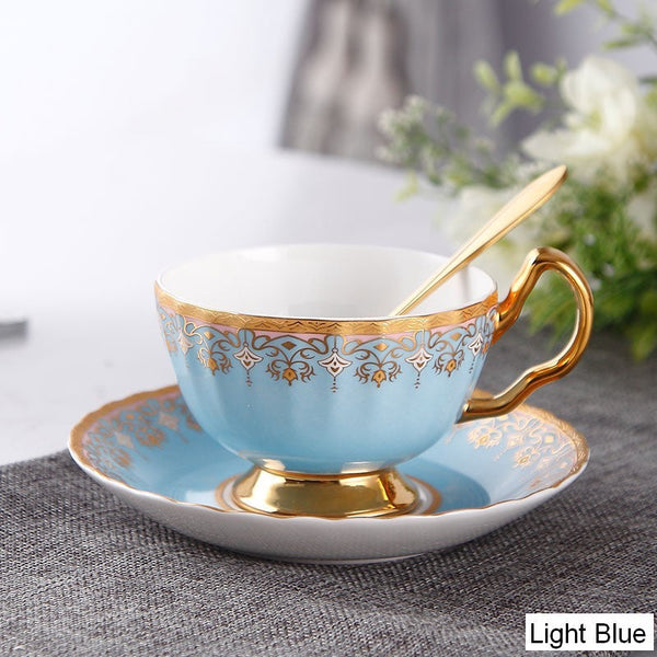 Unique British Tea Cup and Saucer in Gift Box, Pink Blue White Bone China Porcelain Tea Cup Set, Elegant British Ceramic Coffee Cups for Afternoon Tea-Silvia Home Craft