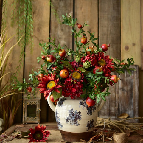 Beautiful Flower Arrangement for Home Decoration, Large Bunch of Pomegranate Branch, Table Centerpiece, Real Touch Artificial Floral for Dining Room-Silvia Home Craft
