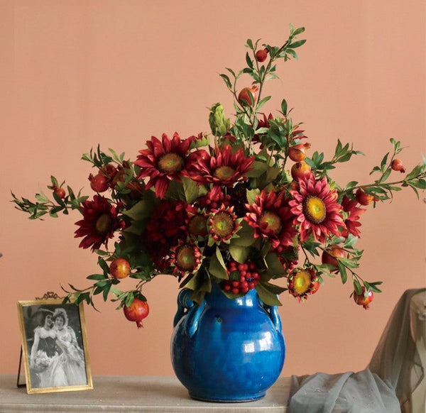Beautiful Flower Arrangement for Home Decoration, Large Bunch of Pomegranate Branch, Table Centerpiece, Real Touch Artificial Floral for Dining Room-Silvia Home Craft
