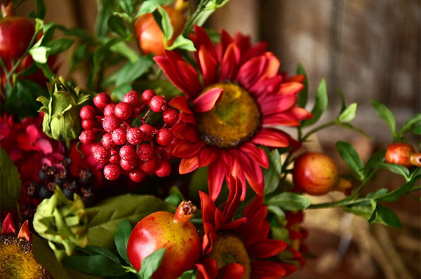 Beautiful Flower Arrangement for Home Decoration, Large Bunch of Pomegranate Branch, Table Centerpiece, Real Touch Artificial Floral for Dining Room-Silvia Home Craft