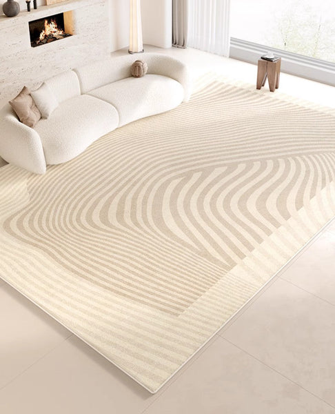 Cream Color Rugs under Dining Room Table, Abstract Area Rugs for Living Room, Geometric Contemporary Modern Rugs Next to Bed, Modern Carpets for Kitchen-Silvia Home Craft