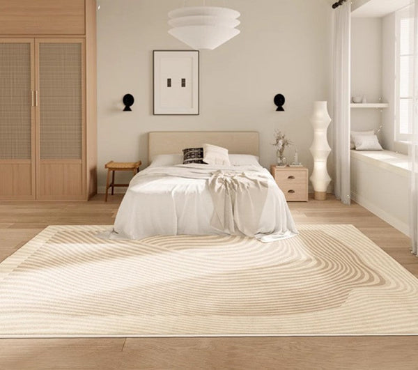 Cream Color Rugs under Dining Room Table, Abstract Area Rugs for Living Room, Geometric Contemporary Modern Rugs Next to Bed, Modern Carpets for Kitchen-Silvia Home Craft