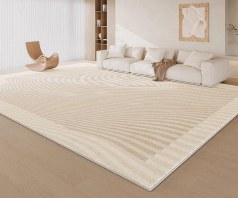Cream Color Rugs under Dining Room Table, Abstract Area Rugs for Living Room, Geometric Contemporary Modern Rugs Next to Bed, Modern Carpets for Kitchen-Silvia Home Craft