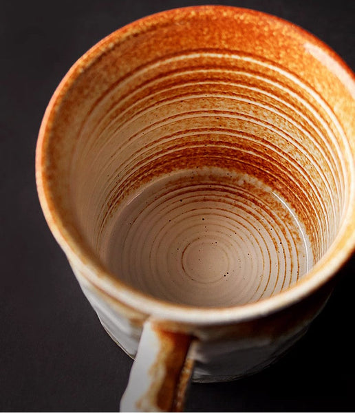 Modern Handmade Pottery Coffee Cup, Creative Brown White Black Blue Ceramic Coffee Mugs, Large Unique Tea Cup, Large Capacity Coffee Cups-Silvia Home Craft