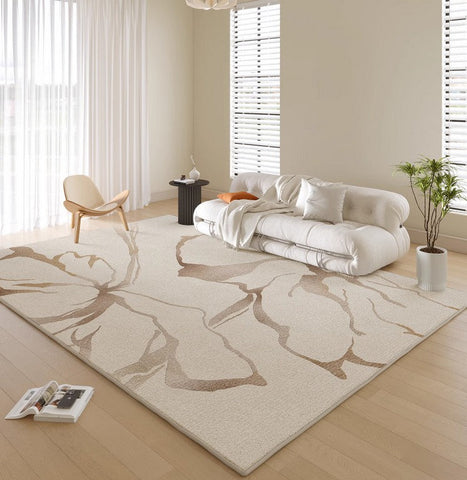 Living Room Contemporary Modern Rugs, Soft Rugs under Coffee Table, French Style Modern Rugs for Interior Design, Flower Pattern Modern Rugs for Dining Room-Silvia Home Craft