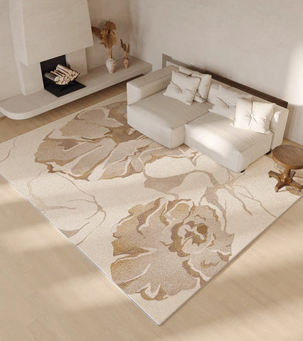 Contemporary Modern Rugs under Dining Room Table, Soft Rugs for Bedroom, French Style Modern Rugs for Interior Design, Flower Pattern Modern Rugs for Living Room-Silvia Home Craft