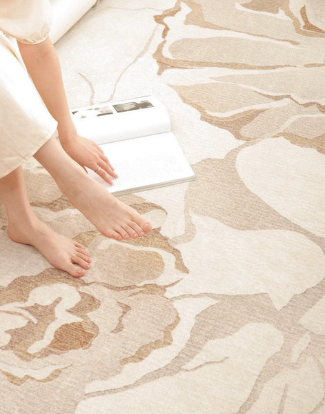 Soft Rugs for Bedroom, Contemporary Modern Rugs under Dining Room Table, French Style Modern Rugs for Interior Design, Flower Pattern Modern Rugs for Living Room-Silvia Home Craft