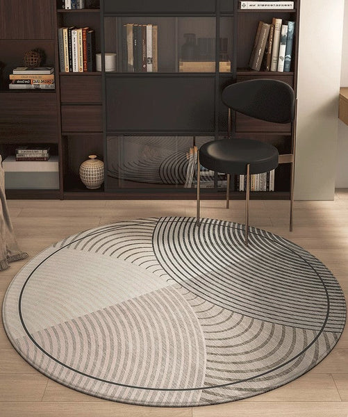 Circular Area Rugs for Bedroom, Modern Rugs for Dining Room, Abstract Contemporary Round Rugs under Chairs, Geometric Modern Rugs for Living Room-Silvia Home Craft