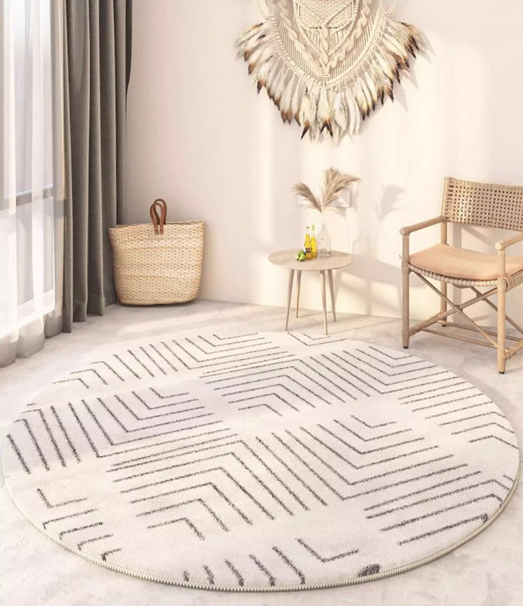 Soft Modern Round Rugs under Coffee Table, Geometric Modern Rugs for Bedroom, Circular Modern Rugs under Sofa, Abstract Contemporary Round Rugs-Silvia Home Craft