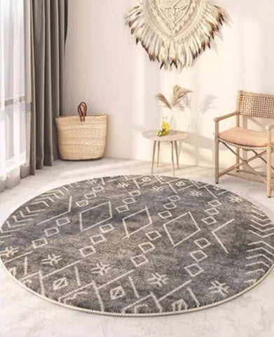 Geometric Modern Rugs for Bedroom, Circular Modern Rugs under Sofa, Modern Round Rugs under Coffee Table, Abstract Contemporary Round Rugs-Silvia Home Craft